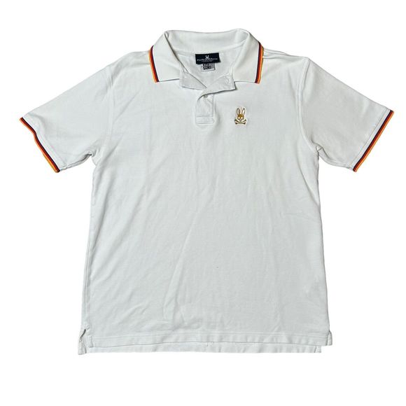 Psycho Bunny Other - Psycho Bunny White Short‎ Sleeve Polo Shirt Pima Cotton Rainbow Trim Sz 7 FLAWED